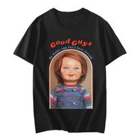 Nauji Chucky medvilniniai marškinėliai Anime grafinis spaudinys Moteriška mada Laisvalaikio trumparankoviai marškinėliai Harajuku Unisex marškinėliai Viršutiniai drabužiai S juoda