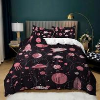 Kosminis dangalas berniukams Vaikams Astronomija Patalynės komplektas Mikropluoštas Kosmoso nuotykiai Spalvingas kosminis laivas Karališko dydžio pledo užvalkalas 70x133cm 3pcs gray