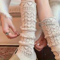2pcs Winter Women'S Knee-High and Thigh-High Warm Leg Guards | Soft and Comfortable, Lace Hollow-Out Diamond-Shaped Chiffon, Perfect One-size