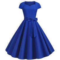 Retro Hepburn stiliaus solidi sūpynės suknelė su diržu Extra Large
