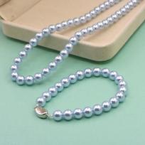 Elegantiškas mėlynų perlų papuošalų rinkinys: Karoliai, Apyrankė ir Auskarai - Tobula Dovana Mamai Pink Necklace 46cm + Bracelet 19cm + Stud Earrings