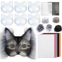 Cats Face Mask Unpainted Masquerades Mask White Paintable Mask with Furry Trim Net Cloth 1