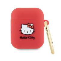 Silikoninis dėklas „Hello Kitty Apple Airpods 1/2“, raudonas, 3D kačiuko galvutės formos