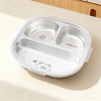 Cute Square 304 Stainless Steel Divided Lunch Box Food Container For Kids Student 3/4 Compartment Dinner Plate With Lid