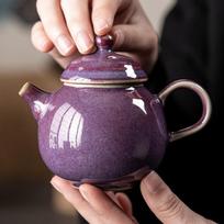 Violetinis Ru kilno keramikos arbatinukas Rankų darbo arbatos infuzorius Arbatinukas arbatos virimui su sieteliu Puer arbatos serviso aksesuarai Apdaila