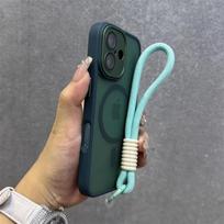 Magsafe permatomas kontrastingas dirželis dėklas iPhone 17 Pro 16 15 Pro Max 14 11 12 13 rankos riešo dirželiui matinė skaidri apsauga For iphone 11Pro žalia