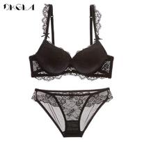 DKGEA moteriškas apatinio trikotažo rinkinys, nėriniai Sexy Push Up liemenėlė Thick Brassiere 70C smėlis