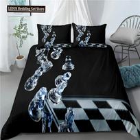 Tarptautinis šachmatų patalynės komplektas Juoda Balta Langeliai Šachmatinė antklodės užvalkalas Konkursinis žaidimas Berniukams Paaugliams Patalynės komplektas 70x133cm 3pcs