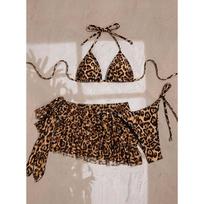 Leopardo rašto maudymosi kostiumų uždengimai Stringas Kaklą rišamas Trikampis Bikini Moteriški Seksualūs Maudymosi Kostiumai Moterims Maudymosi Kostiumas 3 Dalių Bikini Rinkinys S ruda