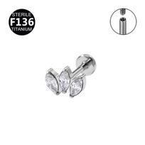 F136 Titanium Marquise Agate Piercing Jewelry, 1.0/1.2 Gauge - Lip Ring & Ear Cartilage Stud. 1.2x10mm/Thread M0.9