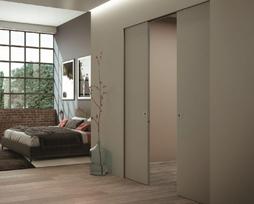Paslėptų stumdomų durų be  apvadų sistemos komplektas Essential GOLD  DOUBLE gipso sienai 2100x1400x100  (gipso profilis 75mm pločio)