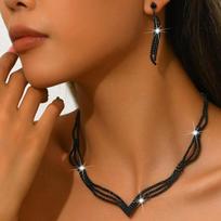 2025 New Design Hot-Selling Black Color Necklace Earrings Bracelet Set Fashion Clavicle Chain Bridal