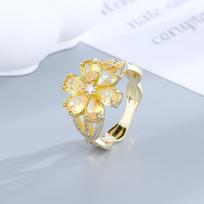 Pink Yellow Flower Sparkling Zircon Engagement Wedding Ring 18K Gold Plated White Gold Plated 6 auksas