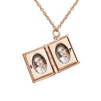 Knygos formos individualus nuotraukos karoliai, personalizuotas paveikslėlio pakabukas, šeimos, draugo, poros, individualus nerūdijančio plieno Rose Gold