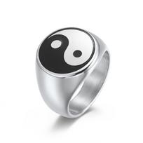 Kūrybiški Kinų Stiliaus Tai Chi Žiedai Moterims Vyrams Nerūdijančio Plieno Madingas Yin Yang Antspaudas Atsparus Vandeniui 8 sidabras