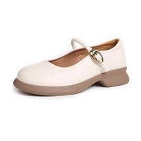 Women's Retro Mary Jane Leather Shoes Spring Fall Shallow Mouth Fashionable Comfortable Commuter Work Single Shoes 35 smėlis