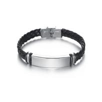 Personalizuoti šeimos vardo apyrankės vyrams Juoda sluoksniuota pintos odos su nerūdijančio plieno pakabukais Individuali Kalėdinė dovana black&58-60mm gray