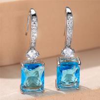 Charm Female Water Blue Crystal Stone Drop Earrings Silver Color Cute Trendy Bridal Wedding  For Women