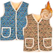 Korean Grandma Kimjang Quilted Lambswool Vest 1+1 Big Size Floral Village Chic blue and Brown. 2XL
