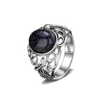 Natural 10*12MM Turquoise Blue Sandstone Ring S Silver Rings for Women Men Axe Hollow Design  Wholesale 6