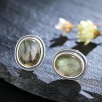 Natural 8x10MM Labradorite Stud Earring for Women S Silver  Simple Vintage Anniversary Party Birthday Gift