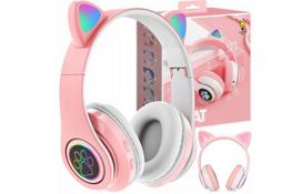 Bluetooth ausinės Cat ears LED, rožinės