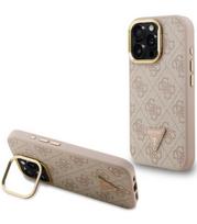 Rožinis dėklas Apple iPhone 15 Pro Max telefonui "Guess PU 4G Strass Triangle Logo Stand Camera Frame MagSafe Case"