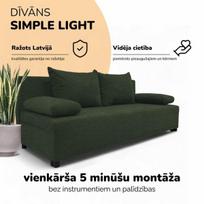 Dvivietis išskleidžiamas sofa „Simple Light“ be porankių, „Podrez“, turkio žalia