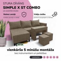Kampinis išskleidžiamas sofos komplektas su staliuku ir pufais St Combo, Podrez, Smėlio spalvos