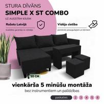 Kampinis išskleidžiamas sofos komplektas su staliuku ir pufais St Combo, Podrez, Grafito