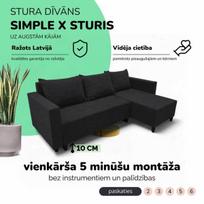Kampinis išskleidžiamas sofos su dėžute Simple X Sturis, Podrez, grafito spalvos