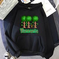Terraria HOODIE 2026 Naujas pikselių stiliaus ŽAIDIMAS Ilgomis rankovėmis bliuzonai Drabužiai Patogūs su gobtuvu džemperiai XS juoda