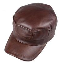 Men's Winter Genuine Cowhide Leather Flat Cap with Ear Flaps - Stylish and Warm for Middle-Aged and Elderly L (55-56cm) Adjustable juoda