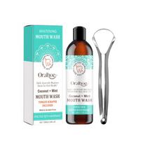 Oralhoe Mouthwash (100ml + tongue scraper) removes plaque, freshens breath, oral hygiene product.