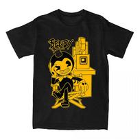 Bendy and The Ink Machine žaidimo marškinėliai Medvilninis trumpomis rankovėmis apvalia iškirpte T-shirt Laisvas su animacinio personažo grafiniu spaudiniu T-shirt XS juoda