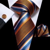 „Hi-Tie Fashion“ vyriškos žalios spalvos juodai dryžuotas kaklaraištis „Hanky“ rankogalių segtukai verslo vestuvėms N-3189
