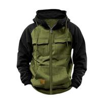 Rudens žiema Vyriški gobtuvai Užsegimas užtrauktuku Elastinis rankogaliai Retro kelios kišenės Cargo Style Šiltas megztinis paltas Vidutinio ilgio Hip Hop Kontrastingos Spalvos Viršus L armijos žalia spalva