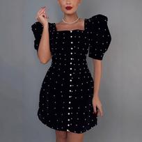 European and American Women's Luxurious Pearl Short-Sleeve Mini Dress Large juoda