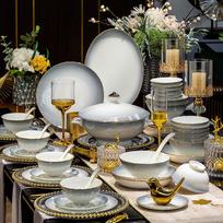Jingdezhen Europos keramikos valgomojo rinkinys - 20 vnt., 4 asmenims, gradientinis pilkas