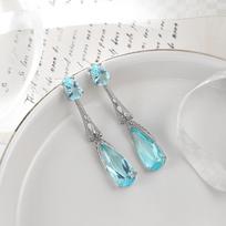 Fashion  Silver Needle Waterdrop Blue Red Zircon Long Earring For Women Wedding  Girl Gift Pendientes Oorbellen