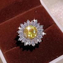 Luxury Yellow AAAA Shiny Zircon  Sterling Silver Women  Set Full CZ Necklace Ring Earrings Women's Bridal