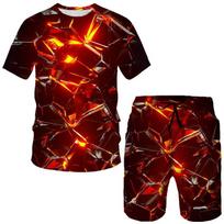 Madingi „Flame Magma“ 3D spausdinimo marškinėliai, šortai, vyriški sportiniai kostiumai, dideli trumpomis rankovėmis marškinėliai, kelnės, vyriški kostiumai 5XL
