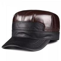Men's Genuine Leather Flat Top Duckbill Cap - Autumn/Winter Casual Cowhide Hat for Middle-Aged and Older Adults XL Adjustable (57-58cm) gray