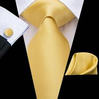 Hi-Tie Mens Golden Silk Tie Verslo vestuvinis kaklaraištis Hanky ​​rankogalių segtukai N-0486