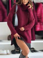 Women's High Neck Knitted Sweater Lace Lace Lace Set Dress S raudona