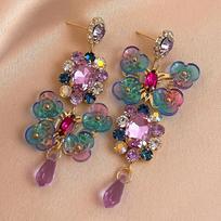 Silver Needle Retro Diamond-Studded Crystal Butterfly Flower Earrings: Asymmetrical Elegant Fashion for Women gray