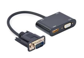 VGA į HDMI + VGA konverteris, juodas, 15 cm
