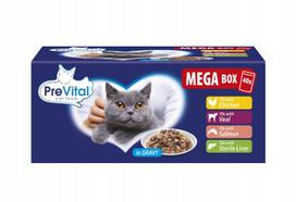 PREVITAL Mega Box Veršiena, lašiša, kepenys, vištiena - šlapias kačių maistas - 40X100g