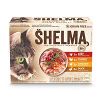 SHELMA su kalakutiena, antis, vištiena ir jautiena padaže - šlapias kačių maistas - 12x85g