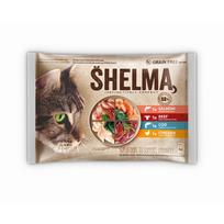 SHELMA Turtingas su lašiša, menke, jautiena ir vištiena - šlapias kačių maistas - 4x85g